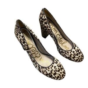 Sam Edelman Stillson Leopard Leather Pumps Sz 11 Textured Block Heel Animal